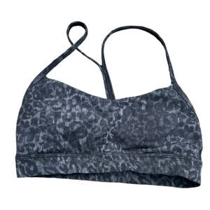 Lululemon Black Gray Leopard Print Strappy Sports Bra Size 4 Yoga Activewear